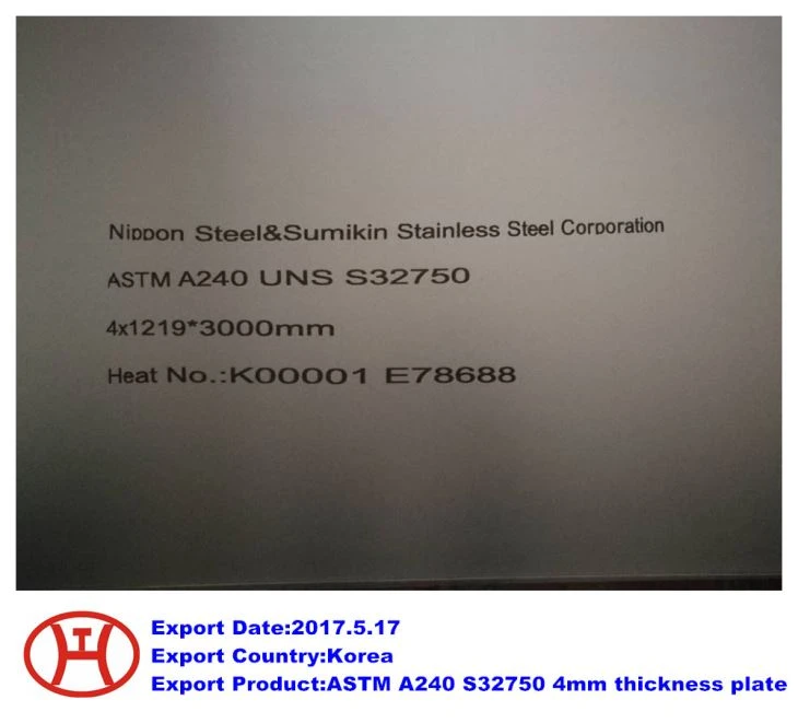 Placa de espessura ASTM A240 S32750 4mm